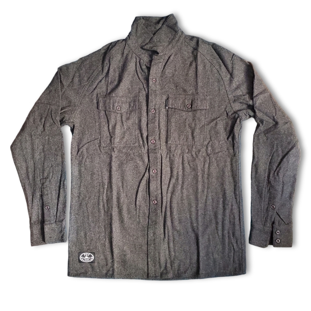 Fly Society Button Down Wool Blend Shirt Dark Grey Size M